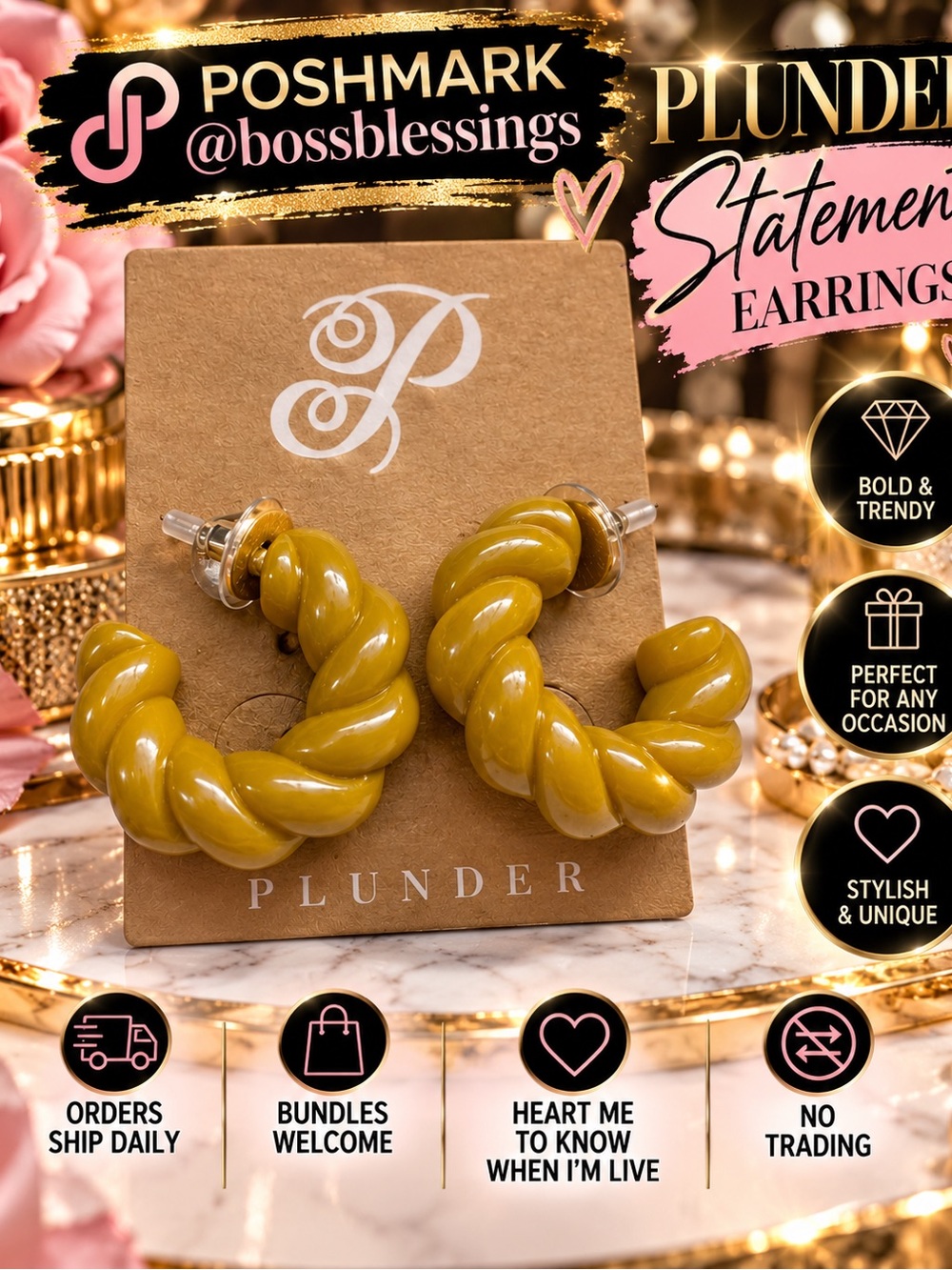 ✨ Plunder Mustard Twisted Hoop Statement Earrings | Bold & Trendy